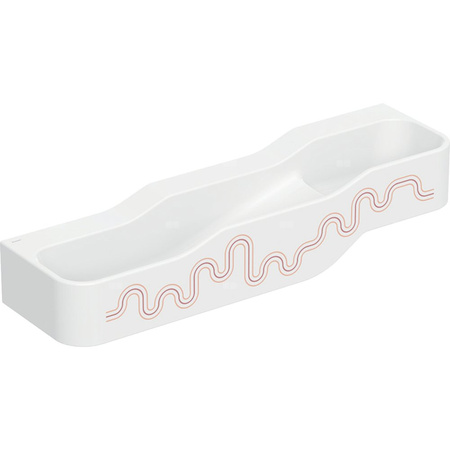 Umywalka GEBERIT Bambini 3-stanowiskowa prostokątna (rynna, elementy dekoracyjne), biała, 1400mm, bez otworu na baterię, bez odpływu przelewowego, półka od ściany