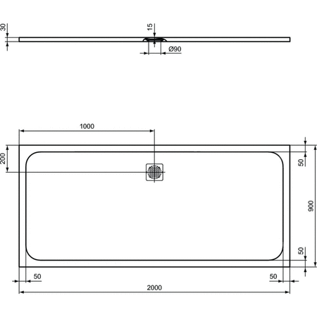 ULTRAFLAT S Brodzik 200x90 PURE WH RECT