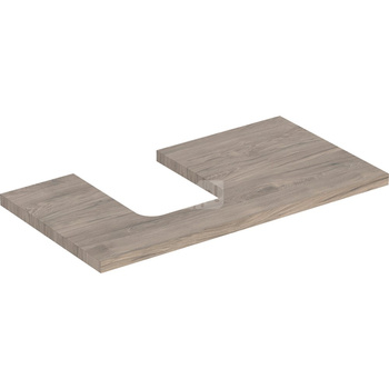 Blat pod umywalkę Geberit ONE z wycięciem, do umywalki nablatowej w kształcie misy: B=89.4cm, Orzech włoski hickory, Melamina, struktura drewna, Przekrój=Lewa strona