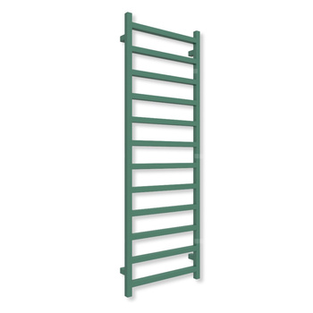 Grzejnik elektryczny TERMA SIMPLE 1440 x 500 mm, kolor zielony patynowy RAL6000, moc 600 W, podłączenie E1, kabel prosty bez wtyczki z maskownicą szary