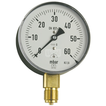 Ciśnieniomierz różnicowy AFRISO KP D211 -100/0 mbar mosiądz G1/4B aksjalne fi 63, kl. 1.6%
