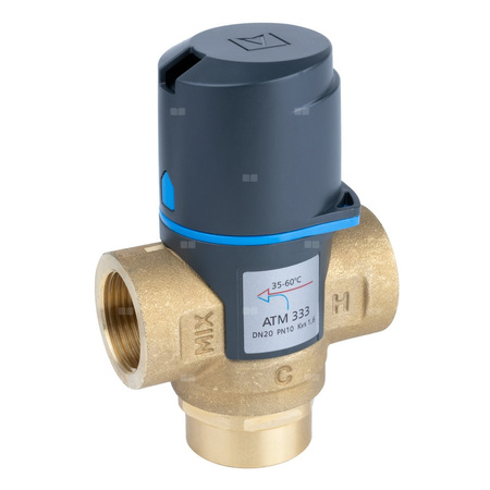 Zawór regulacyjny termostatyczny do wody ciepłej AFRISO ATM 333 mosiądz GW 3/4'', DN 20, zakres temp. 35-60'C, Kvs 1.6 m3/h, maksymalna temperatura 90'C, maksymane ciśnienie 10 bar