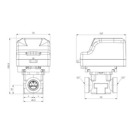 2-drogowy zawór strefowy AZV 443, DN20, G1", Kvs 10, 230 V AC, NC