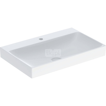 Umywalka GEBERIT ONE prostokątna, biała / KeraTect, 750mm, otwór na baterię na środku, bez odpływu przelewowego, półka od ściany