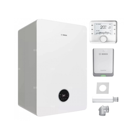 Pakiet - Kocioł gazowy dwufunkcyjny BOSCH TERMOTECHNIKA CONDENS GC5700iWT24/42S kondensacyjny wiszący 30 kW + Czujnik temperatury zewnętrznej + RegulatorCW400 + Zestaw powietrzno-spalinowy szachtowy2581+ Moduł sterowaniaK30RF + Zasobnik c.w.uwbudowany war