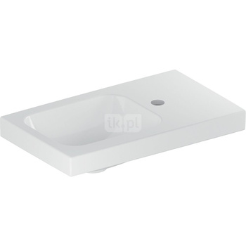 Umywalka GEBERIT iCon Light prostokątna, biała / KeraTect, 530mm, otwór na baterię z prawej, bez odpływu przelewowego, półka z prawej