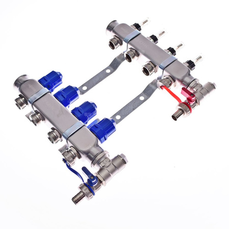 Rozdzielacz do ogrzewania podłogowego QIK Optimo MAGNET III - RNZT-2-50-M 9-obieg. inox GW 1'' x GZ 3/4'' + przepływomierz