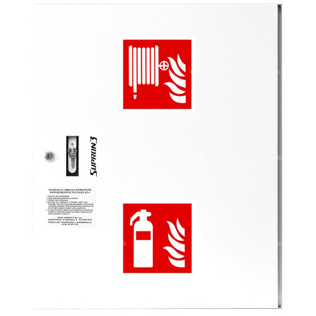 Hydrant DN52 zawieszany z koszem, 600x500x200mm, z miejscem na gaśnicę, wąż 15m, zamek patent, RAL 9003