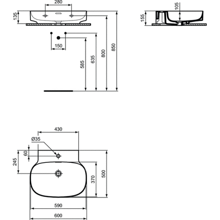 LINDA-X Umywalka 60cm 1OT SLOT Z/P SIL W