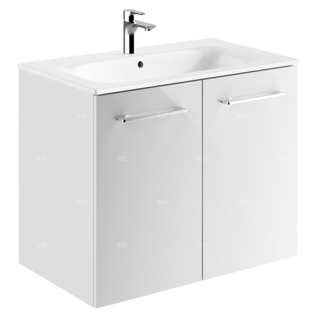 Zestaw umywalki meblowej Geberit Selnova Square, slim rim, z szafką pod umywalkę, z dwoma drzwiami: B1=78.8cm, T=50.2cm, Otwór na baterię=Na środku, Przelew=Widoczny, Biały