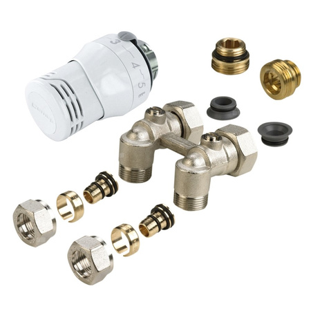Zestaw termostatyczny kątowy (Senso M30 + H moduł 3/4"-1/2")+ złączki M22- 16x2+ nyple 3/4" lub 1/2"