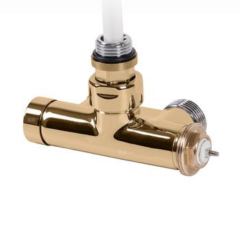 Zawór termostatyczny kątowy z rurką zanurzeniową 50 oś CYLINDER, Lewy, GZ 1/2"-GZ 3/4", Złoty, (V862