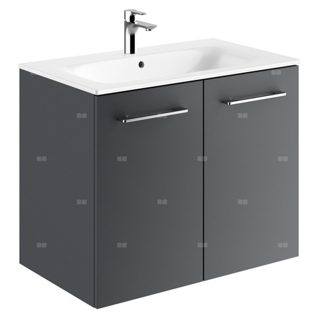 Zestaw umywalki meblowej Geberit Selnova Square, slim rim, z szafką pod umywalkę, z dwoma drzwiami: B1=78.8cm, T=50.2cm, Otwór na baterię=Na środku, Przelew=Widoczny, Lava