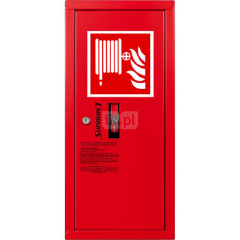 Hydrant DN 52 zawieszany boczny z koszem, wąż 20 m, zamek patent, RAL 3000 lewy