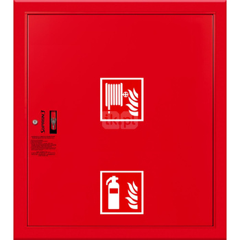 Hydrant DN 52 wnękowy z miejscem na gaśnicę pod zwijadłem, wąż 15 m, zamek patent, RAL 3000