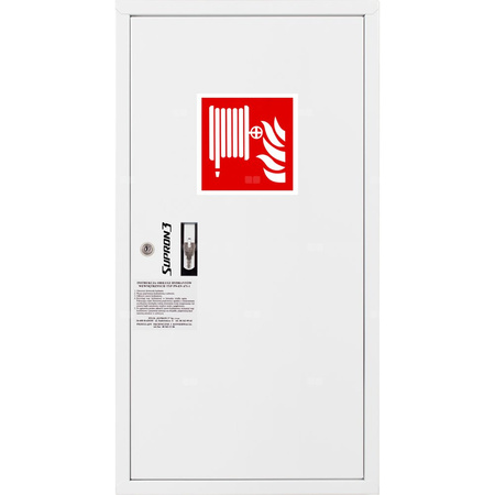 Hydrant DN 33 zawieszany boczny, wąż 20 m, ocynk fasada, zamek patent, RAL 9003 prawy