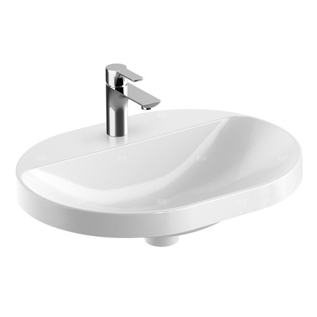 Umywalka GEBERIT Variform eliptyczna, biała / KeraTect, 600mm, otwór na baterię na środku, wpuszczana w blat, bez odpływu przelewowego, półka od ściany