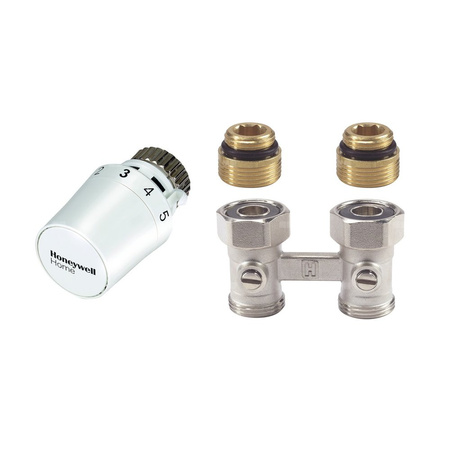 Zestaw do grzejników dolnozasilanych: głowica T5019 + Zawór podwójny, prosty, podwójny z odcięciem, 1/2" V2496DY015