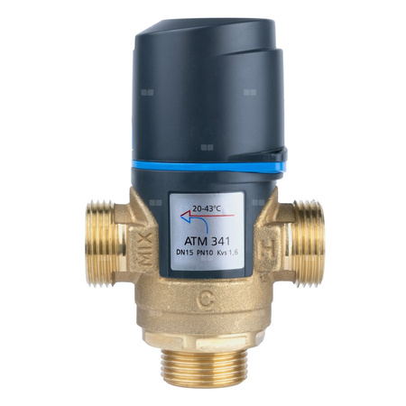 Zawór regulacyjny termostatyczny do wody ciepłej AFRISO ATM 341 mosiądz GZ 3/4'', DN 15, zakres temp. 20-43'C, Kvs 1.6 m3/h, maksymalna temperatura 90'C, maksymane ciśnienie 10 bar