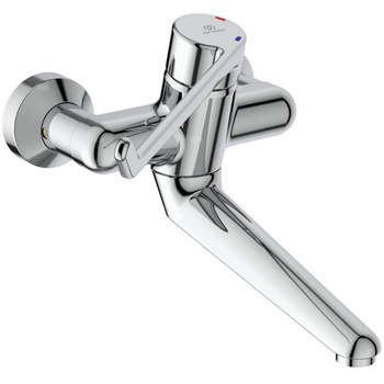 Bateria umywalkowa ścienna, wylewka 200 mm, złącza S ON/OFF 20 l/min (3 bar), bez korka spustowego - CERAPLUS