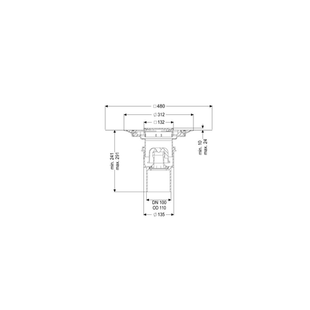 Wpust Practicus, DN100, odpł. pionowy, z nasadką Variofi i kratką szczel. / ramą nierdz. 120x120