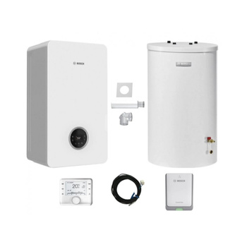 Pakiet - Kocioł gazowy jednofunkcyjny BOSCH TERMOTECHNIKA CONDENS GC2300iW15P kondensacyjny wiszący 16.1 kW+ Zestaw powietrzno-spalinowy2581 (do szachtu) + Czujnik c.w.u. + RegulatorCW400 + Moduł sterowaniaK30RF + Zasobnik c.w.uWST120-5O