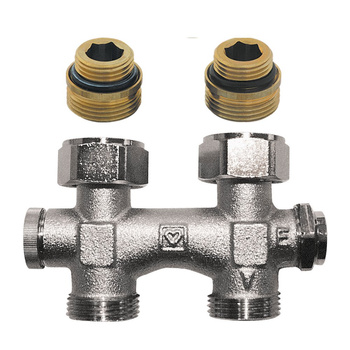 Moduł przyłączeniowy prosty HERZ 3000 (3066) nyple mosiądz (niklowanie) 1/2'' x 3/4'', rozstaw 50 mm do grzejników