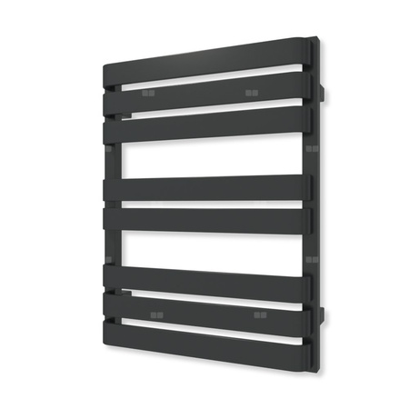 Grzejnik elektryczny TERMA WARP T 650 x 500 mm, kolor czarny jak kruk mat RAL9005, moc 300 W, podłączenie E8, kabel prosty bez wtyczki z maskownicą czarny