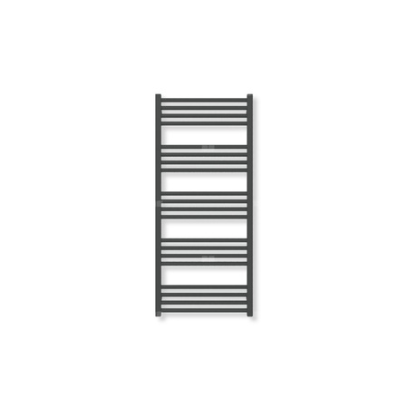Grzejnik elektryczny TERMA FIONA 1140 x 500 mm, kolor czarny jak kruk soft, moc 600 W, podłączenie E8, kabel spiralny z wtyczką czarny