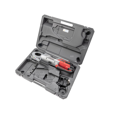 Gwintownica z napędem mechanicznym 760 FXP (12-R), 2 akumulatory FXP 4 Ah, ładowarka FXP, zestaw głowicy gwinciarskiej 1/2-2" 12-R BSPT, ramię wsporcze, walizka