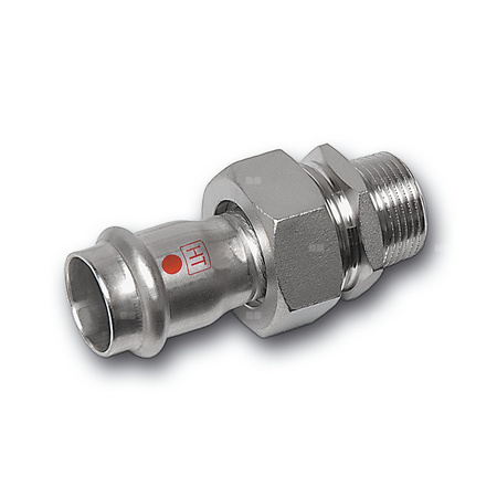 Śrubunek SANHA NiroTherm Industry z uszczelką trzyczęściowy, stal nierdzewna, 15 mm x 1/2'' (zw x GZ)