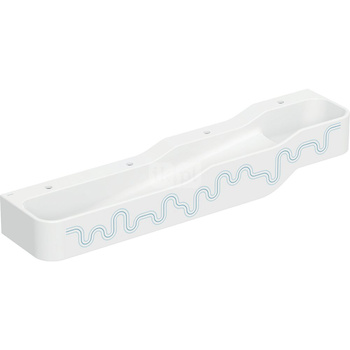 Umywalka GEBERIT Bambini 4-stanowiskowa prostokątna (rynna, elementy dekoracyjne), biała, 1800mm, otwór na baterię na środku (x4), bez odpływu przelewowego, półka od ściany
