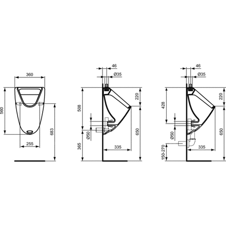 Pisuar 360x335x560 mm, bez korka spustowego - EUROVIT