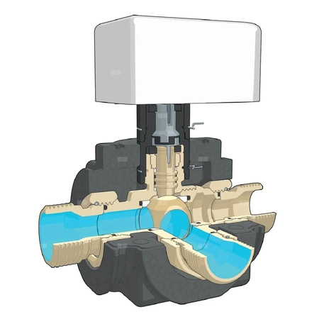 Trójdrożny zawór kulowy z siłownikiem 1", czas zadziałania 10s