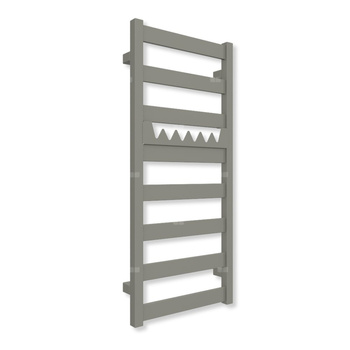 Grzejnik elektryczny TERMA VIVO 910 x 400 mm, kolor szary betonowy RAL7023, moc 300 W, podłączenie E8, kabel prosty bez wtyczki z maskownicą srebrzysty