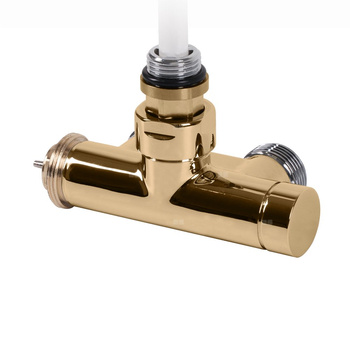 Zawór termostatyczny kątowy z rurką zanurzeniową 50 oś CYLINDER, Prawy, GZ 1/2"-GZ 3/4", Złoty, (V86210HSX)