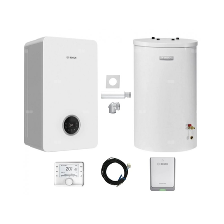 Pakiet - Kocioł gazowy jednofunkcyjny BOSCH TERMOTECHNIKA CONDENS GC2300iW15P kondensacyjny wiszący 16.1 kW+ Zestaw powietrzno-spalinowy2581 (do szachtu) + Czujnik c.w.u. + RegulatorCW400 + Moduł sterowaniaK30RF + Zasobnik c.w.uWST120-5O