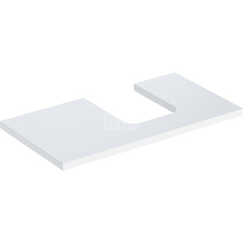 Blat pod umywalkę Geberit ONE z wycięciem, do umywalki nablatowej w kształcie misy: B=89.4cm, Biały, Lakierowany na wysoki połysk, Przekrój=Prawa strona
