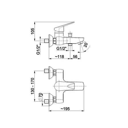 Bateria wannowa ścienna KFA Armatura TOPAZ, kolor chrom