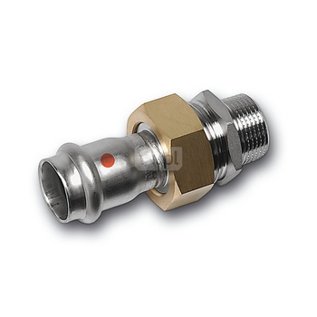 Śrubunek SANHA NiroTherm Press z uszczelką i nakrętką z mosiądzu trzyczęściowy, stal nierdzewna, 18 mm x 1/2'' (zw x GZ)