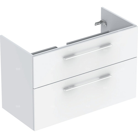 Szafka pod umywalkę meblową Geberit Selnova Square, slim, z dwoma szufladami: B=98.8cm, Szerokość umywalki=100cm, H=63.5cm, T=50.2cm, Biały / Lakierowany na wysoki połysk