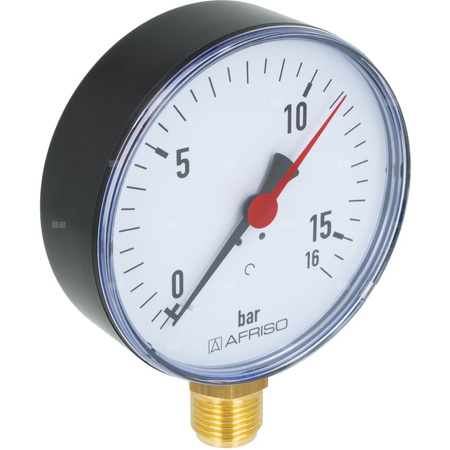 Manometr z rurką Bourdona AFRISO RF grzewczy 0/16 bar G1/2B radialne fi 100 mm, kl. 2.5%