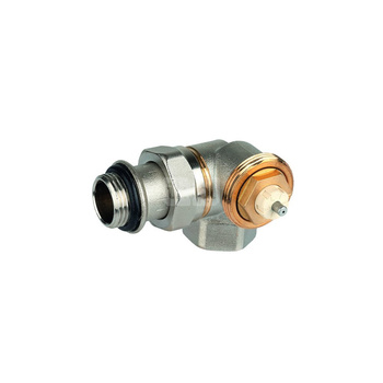 Zawór termostatyczny, narożny prawy, wkładka SX, 1/2", gwint wewnętrzny, ze złączką do grzejnika z uszczelnieniem miękkim