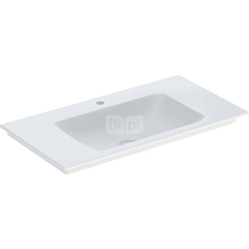 Umywalka GEBERIT ONE prostokątna, biała / KeraTect, 900mm, otwór na baterię na środku, nakładany od góry, bez odpływu przelewowego, półki z obu stron