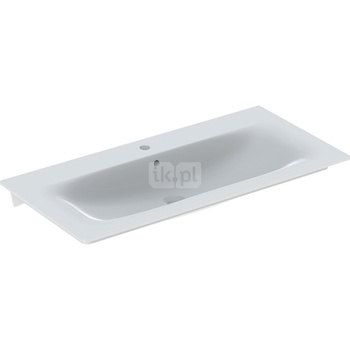 Umywalka GEBERIT Selnova Square prostokątna, biała, 1000mm, otwór na baterię na środku, nakładany od góry, z odpływem przelewowym, półka od ściany