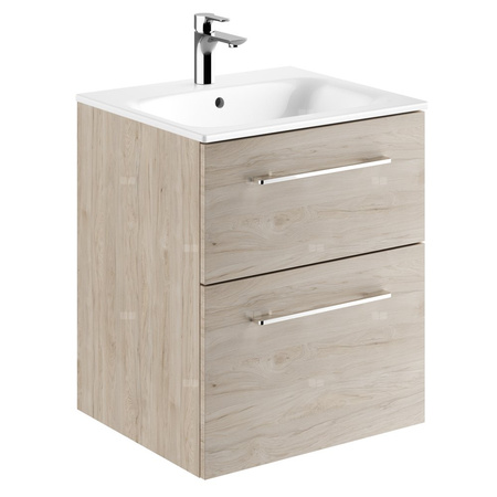 Zestaw umywalki meblowej Geberit Selnova Square, slim rim, z szafką pod umywalkę, z dwoma szufladami: B1=53.8cm, T=50.2cm, Otwór na baterię=Na środku, Przelew=Widoczny, Orzech włoski hickory jasny