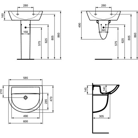 EUROVIT Umywalka 60cm B/O B/P