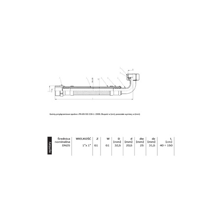 Wąż przyłączeniowy elastyczny PERFEXIM PHA-9156 DN 25, GW x GZ, 1'' x 1'', długość 500 mm