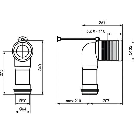 Kolano 90 st. dł. 60-160 mm