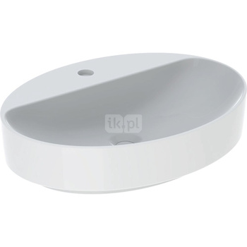 Umywalka GEBERIT Variform owalna, biała / KeraTect, 600mm, otwór na baterię na środku, stawiana na blat, bez odpływu przelewowego, półka od ściany